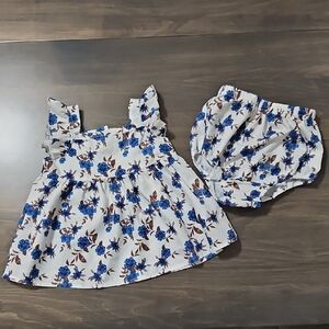 SHEIN White and Blue Floral Dress Diaper Cover Set 12-18M